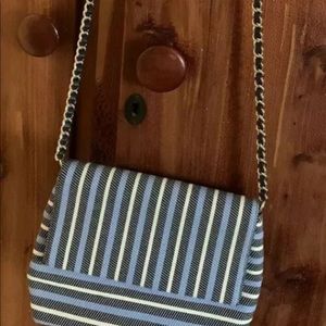Talbots small shoulder bag.  Blue striped canvas with chain strap. Euc!